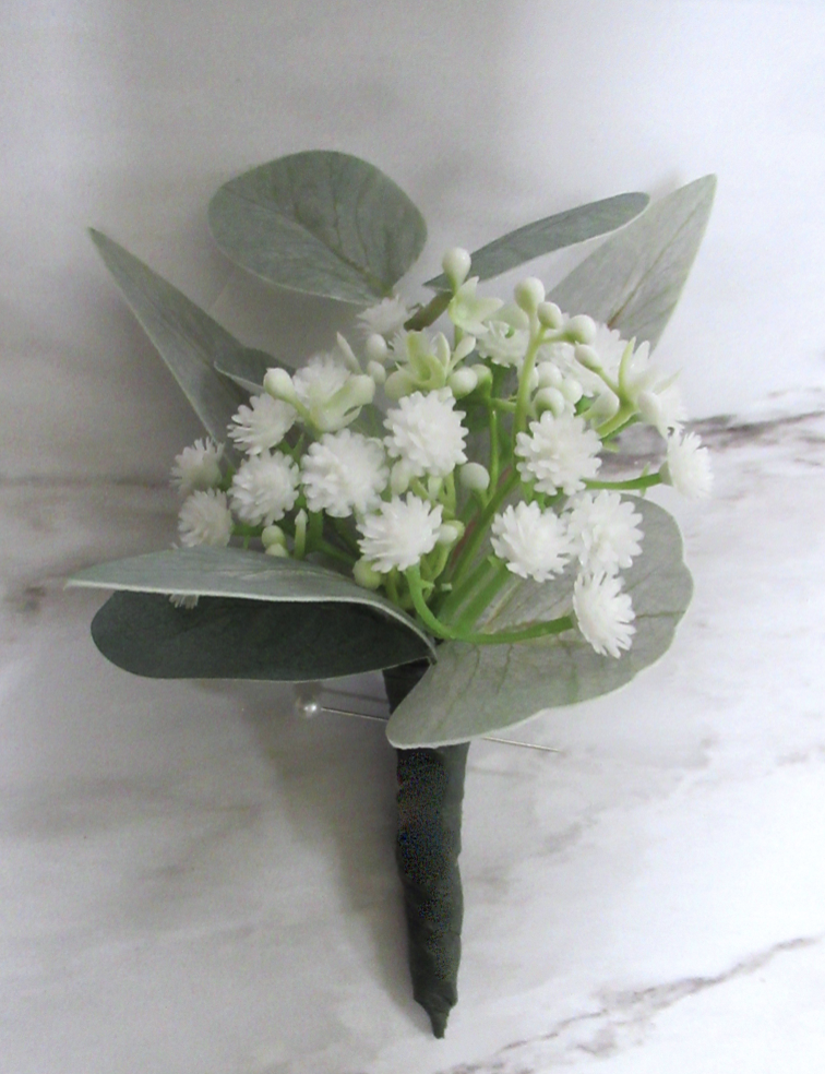 sage green buttonhole with gyp